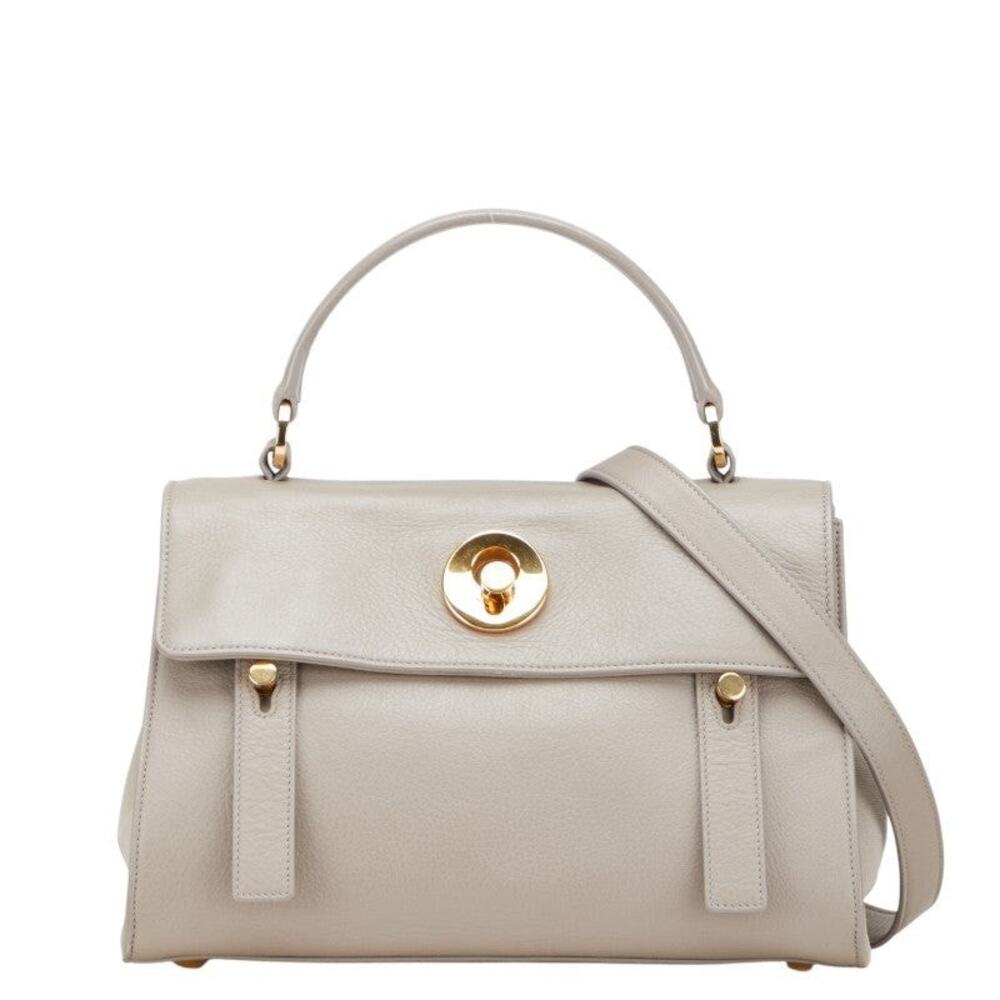 Saint Laurent Leather Canvas Muse Two Shoulder Bag Gray